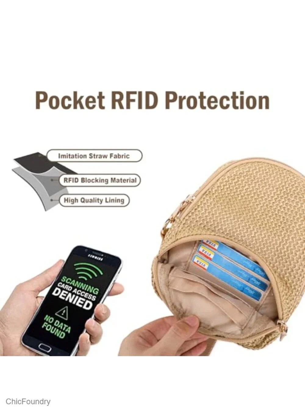 Faux Straw Crossbody Bag with RFID Blocking, Lightweight Woven Purse